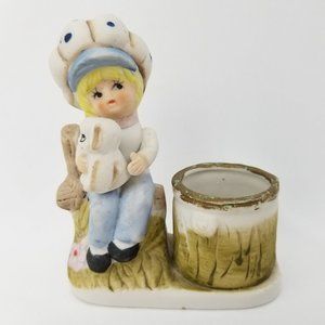 Vtg 1979 Jasco Boy & Puppy Figurine Candle Holder
